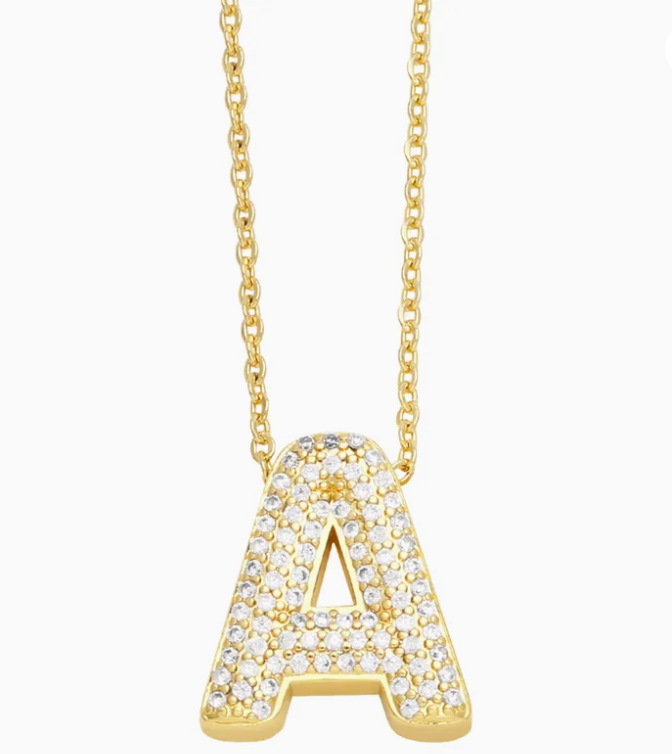 RHINESTONE LETTER INITIAL NECKLACE