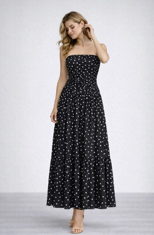 CLASSIC POLKA DOT MESH TUBE MAXI DRESS