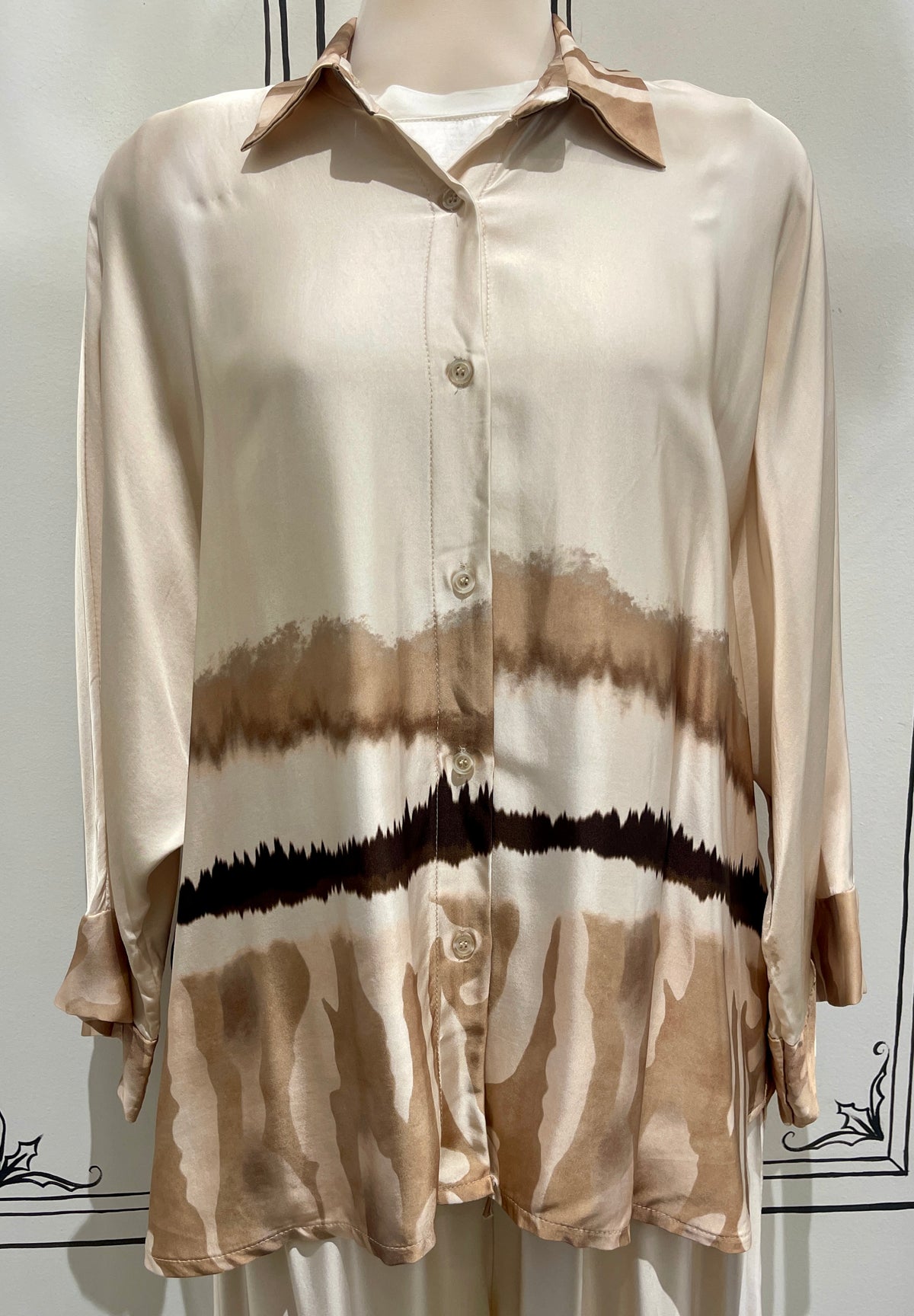 2 PIECE SET - 3/4 SLEEVE BUTTON UP WITH PULL ON PANTS
