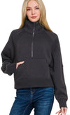 FLEECE HALF ZIP KANGROO POCKET SWEATER