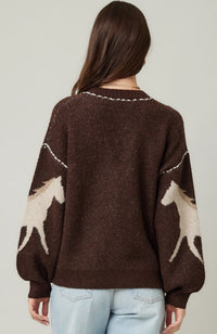 HORSE CONTRAST STITCH CARDIGAN