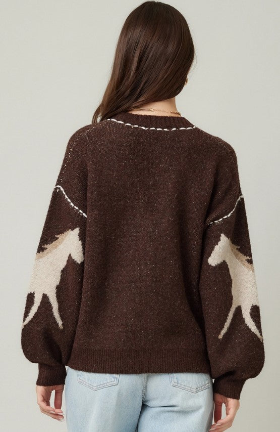 HORSE CONTRAST STITCH CARDIGAN