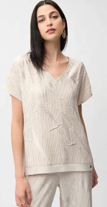 JOSEPH RIBKOFF PLEATED TUNIC V NECK TOP