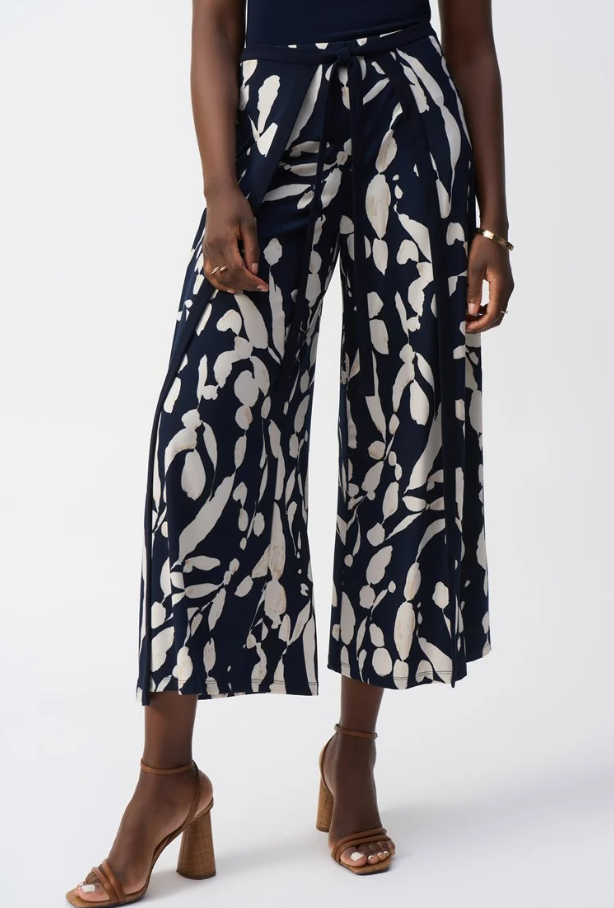 JOSEPH RIBKOFF SILKY KNIT ABSTRACT PANTS