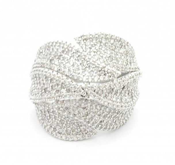 EVERSHINE RING WIDE FINE LEAF PAVE