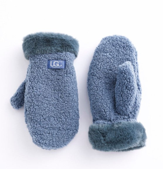 FLEECE MITTENS WITH FAUX FUR TRIM