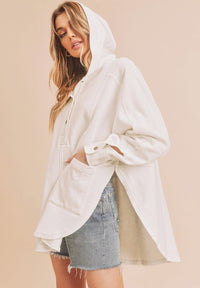 OVERSIZED HENLEY FABRIC HOODIE WITH CORDUROY PANELS