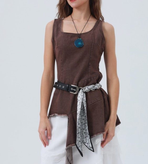 FAUX LEATHER BELT STUD W SCARF TIE