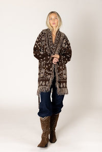 LYLA SWEATER FRINGE TRIM CARDIGAN WITH BELT