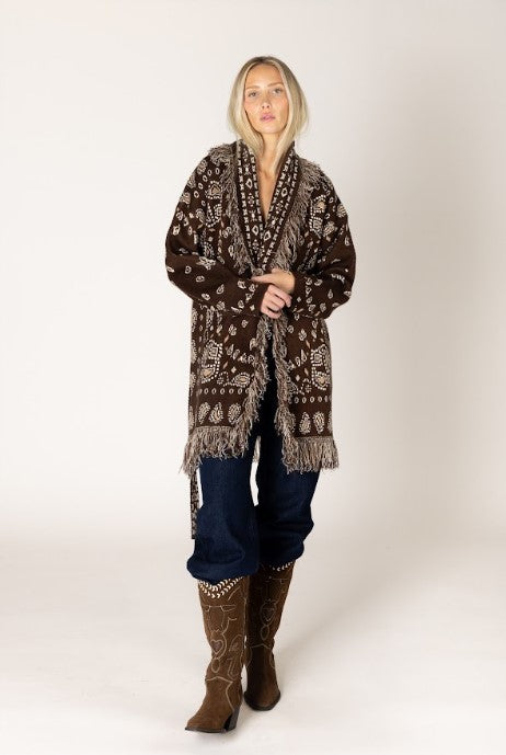 LYLA SWEATER FRINGE TRIM CARDIGAN WITH BELT