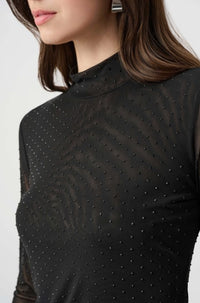 RIBKOFF TOP RHINESTONE MESH L/S