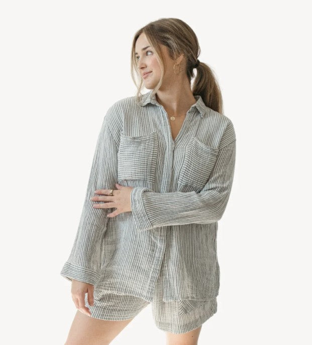 POKO TOP STRIPED CRINKLE POCKET