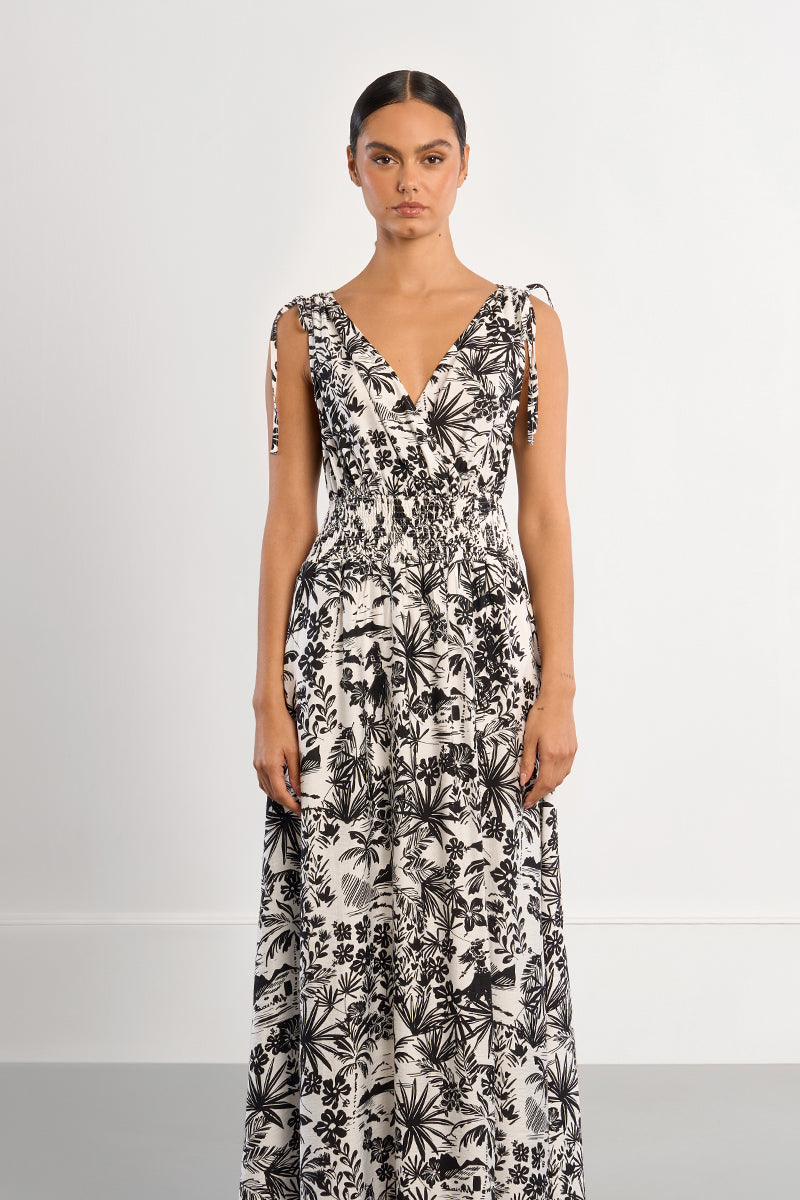 MOLLY DRESS LONG V NECK EMPIRE