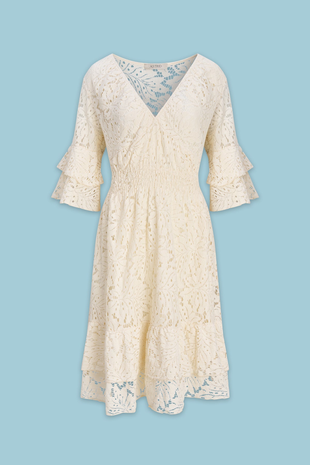 ASTRID DRESS SHORT BELL SLEEVES EYELET SLEEVES