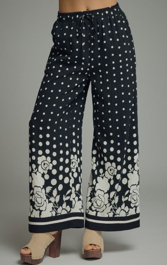 WIDE LEG POLKA DOT DRAWSTRING PANT