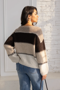 GEOMETRIC KNIT MULTI TONE SWEATER