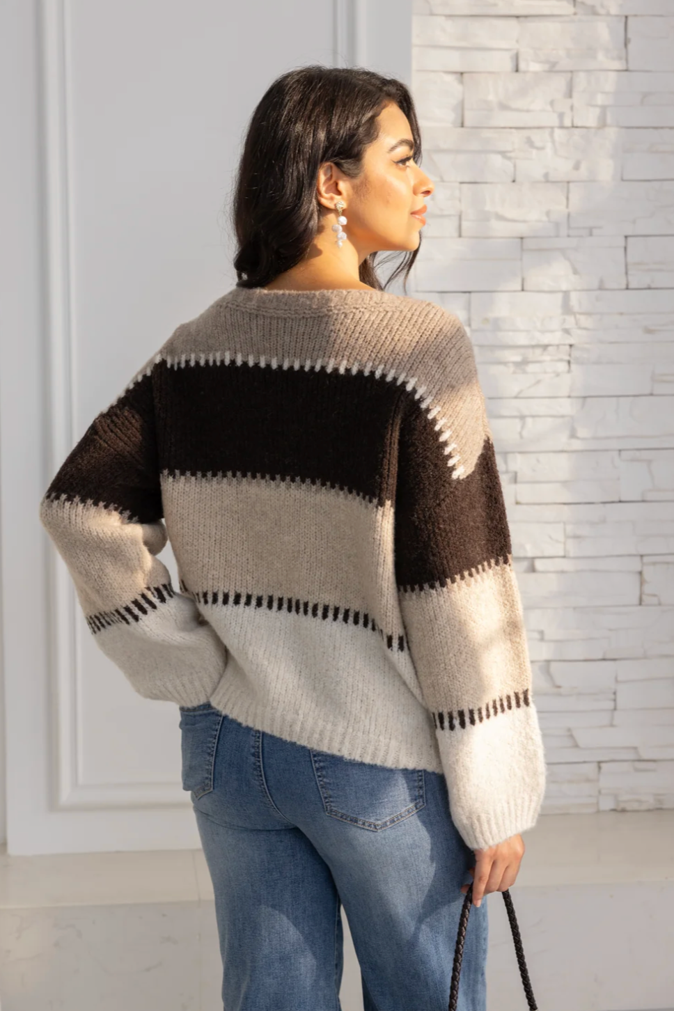 GEOMETRIC KNIT MULTI TONE SWEATER