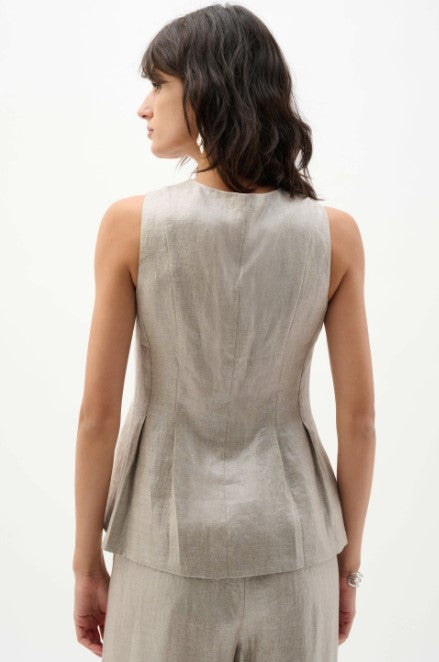JOSEPH RIBKOFF FOILED LINEN PEPLUM VEST