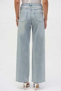 JOSEPH RIBKOFF WIDE LEG JEANS W/ CRYSTALS