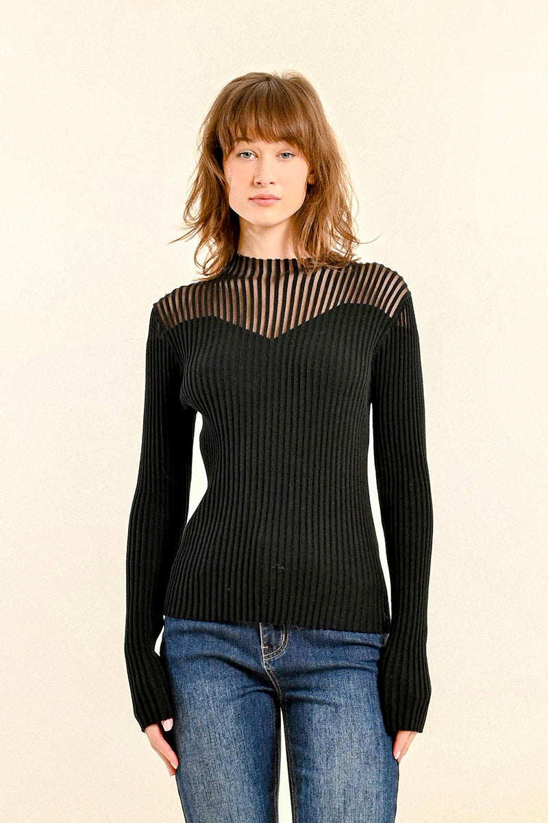 MOLLY BRACKEN SHEER RIBBED TOP