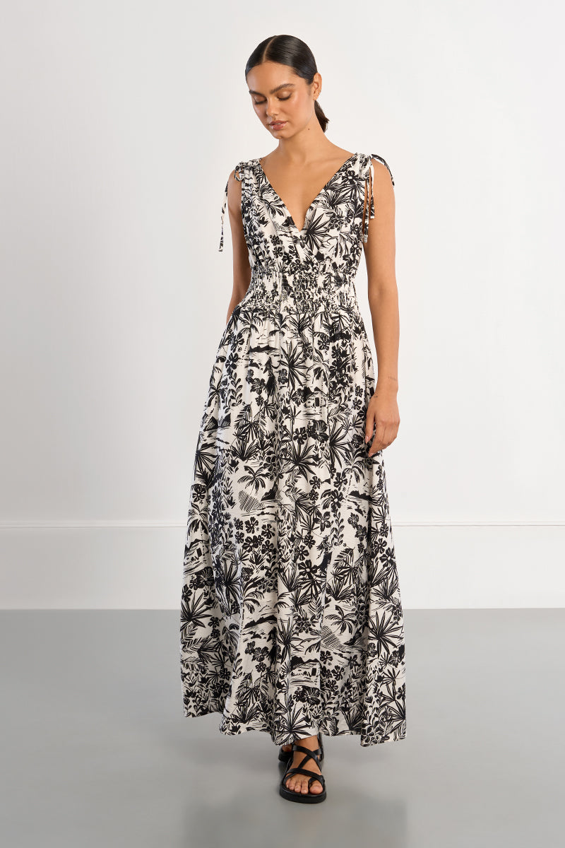 MOLLY DRESS LONG V NECK EMPIRE