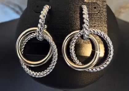 KBELL EARR 2TONE BRD 14K GLD PLTD HOOP