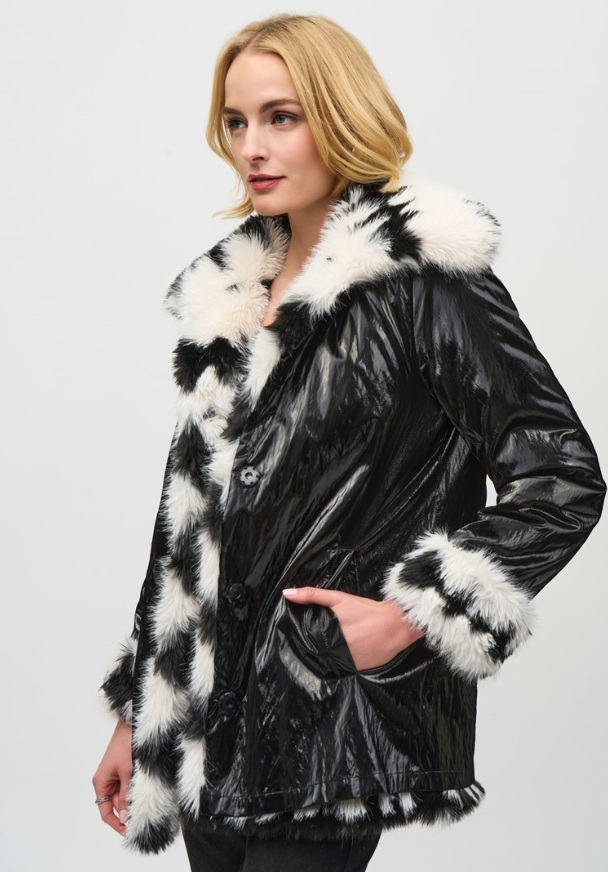 JOSEPH RIBKOFF COAT REVERSIBLE FAUX FUR