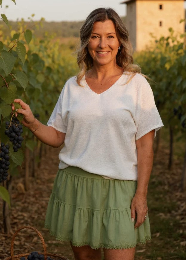 CATH TOP S/S VNECK COTTON TOP