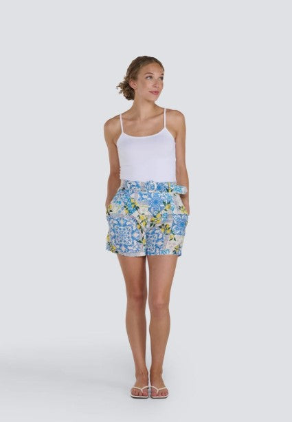 LEMON PRINT LINEN FEEL SHORTS