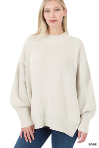 SWEATER WITH LOW MOCK NECK AND SIDE SLIT