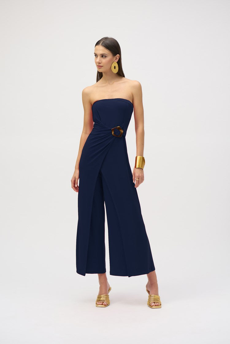 RIBKO JUMPSUIT SLKY KNIT STRPLSS CULOTTE