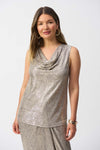 RIBKO TOP FOILED KNIT SLVLSS