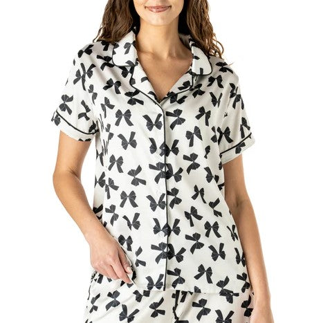 HELLO TOP PAJAMA SATIN BOW