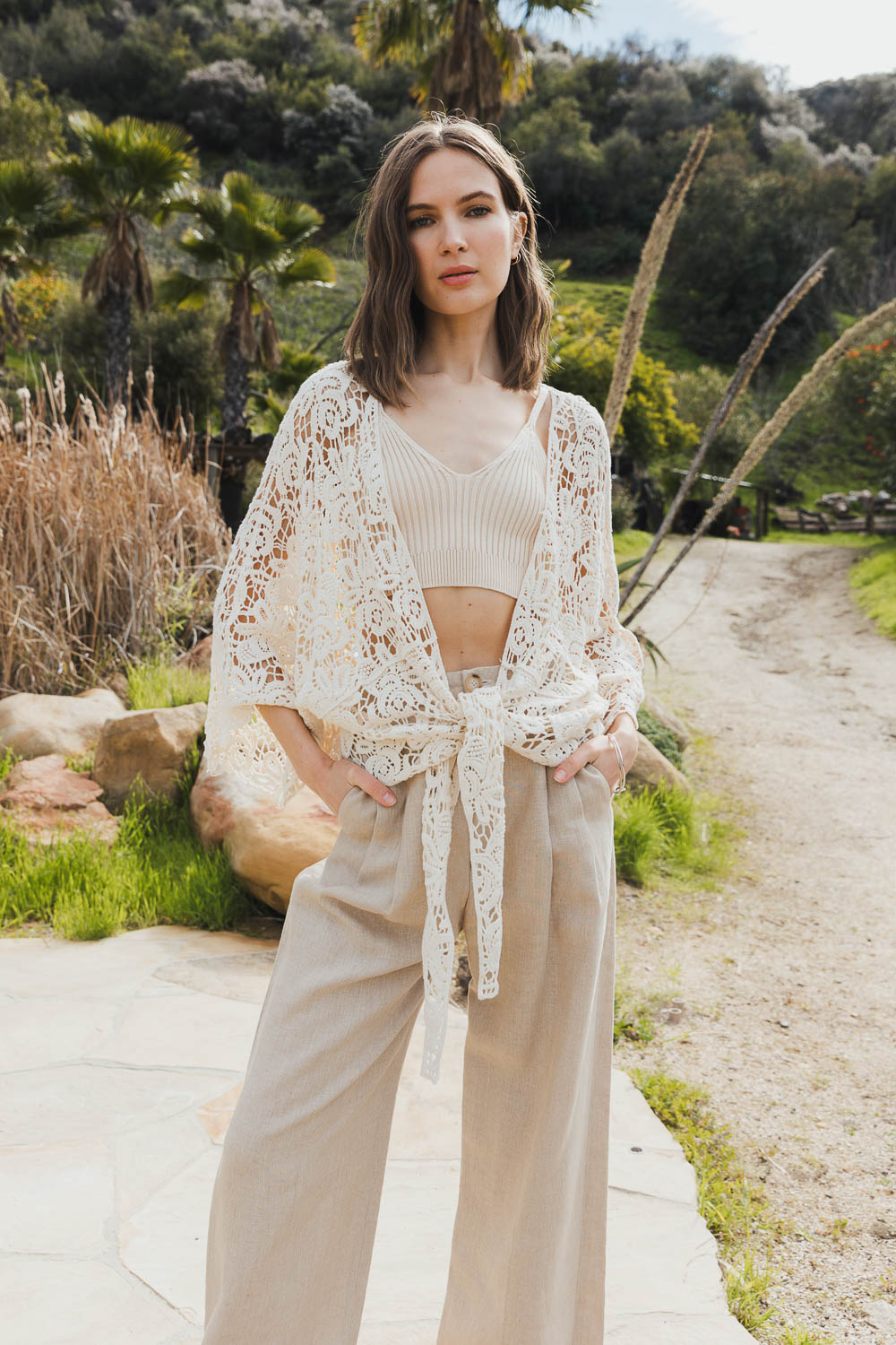 LETO CROCHET WRAP W TIE NAT