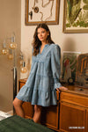 UM DRESS STN WASH RUFFLE L/S