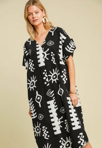 MIDI AZTEC PRINTED DRESS