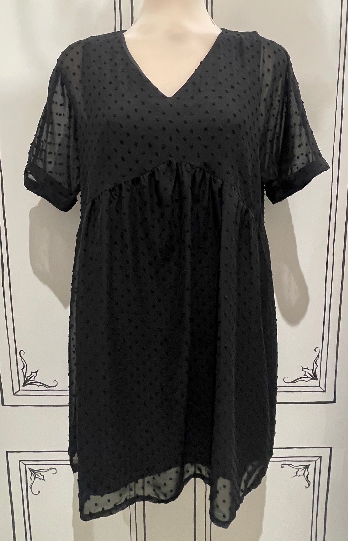 SWISS DOT BABYDOLL V NECK DRESS