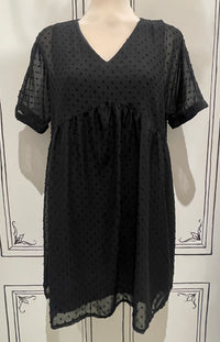 SWISS DOT BABYDOLL V NECK DRESS