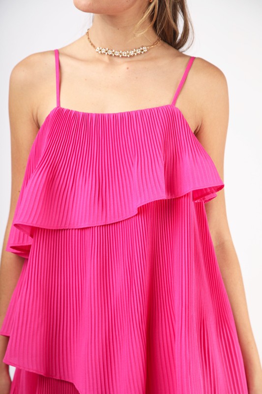 SLEEVELESS PLEATED DRESS