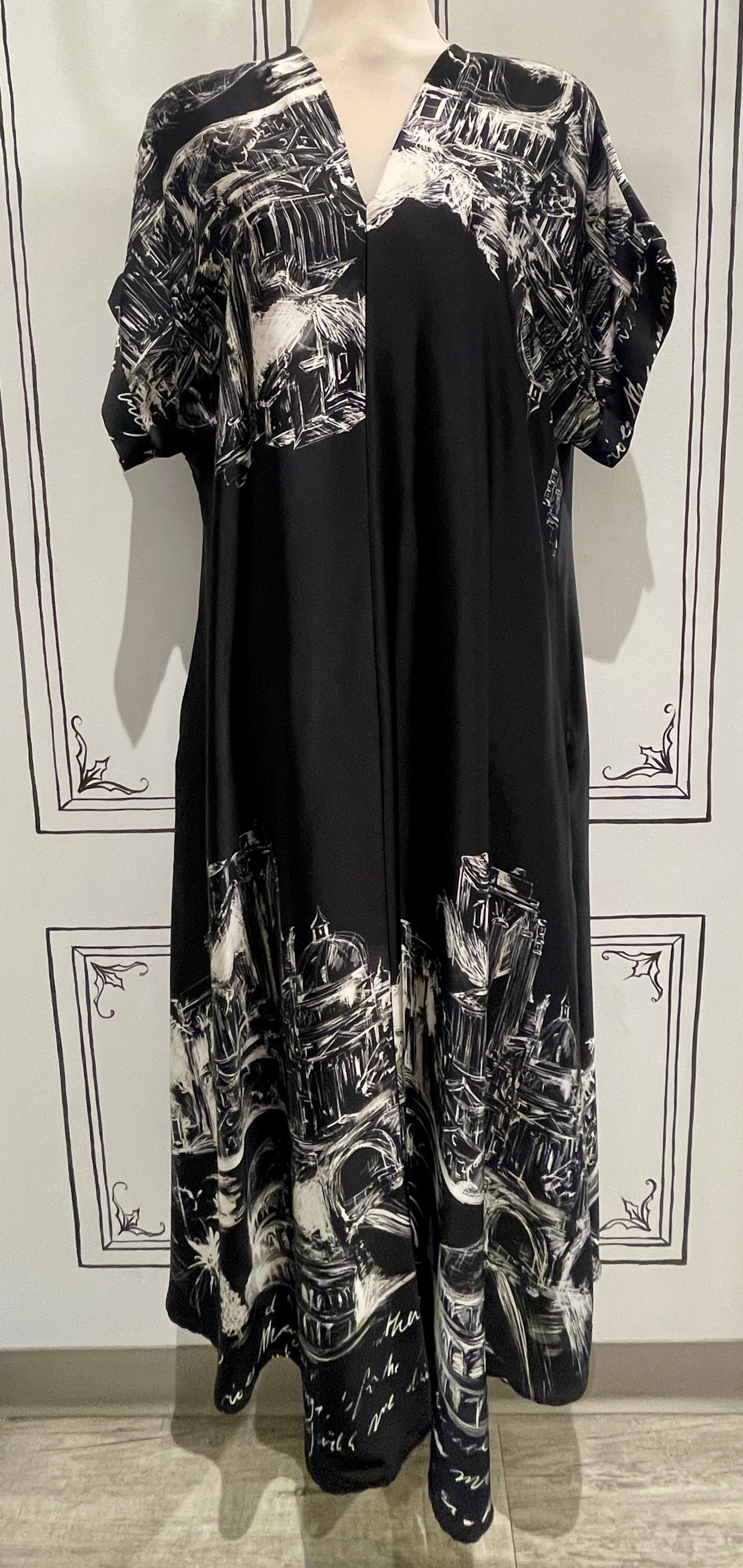 LONG SATIN PRINTED DRESS