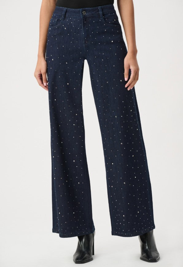 RIBKOFF PANT RHINESTONE WIDE LEG JEANS