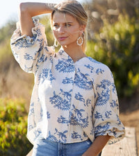 BUTTON DOWN 3/4 BALLOON SLEEVE BLOUSE