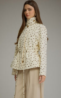 HIGH NECK DRAWSTRING NECK BUTTON CLOSURE JACKET