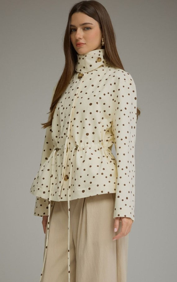 HIGH NECK DRAWSTRING NECK BUTTON CLOSURE JACKET