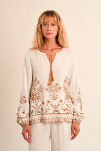 MOLLY TOP EMBROIDERED ROUND NECK L/S