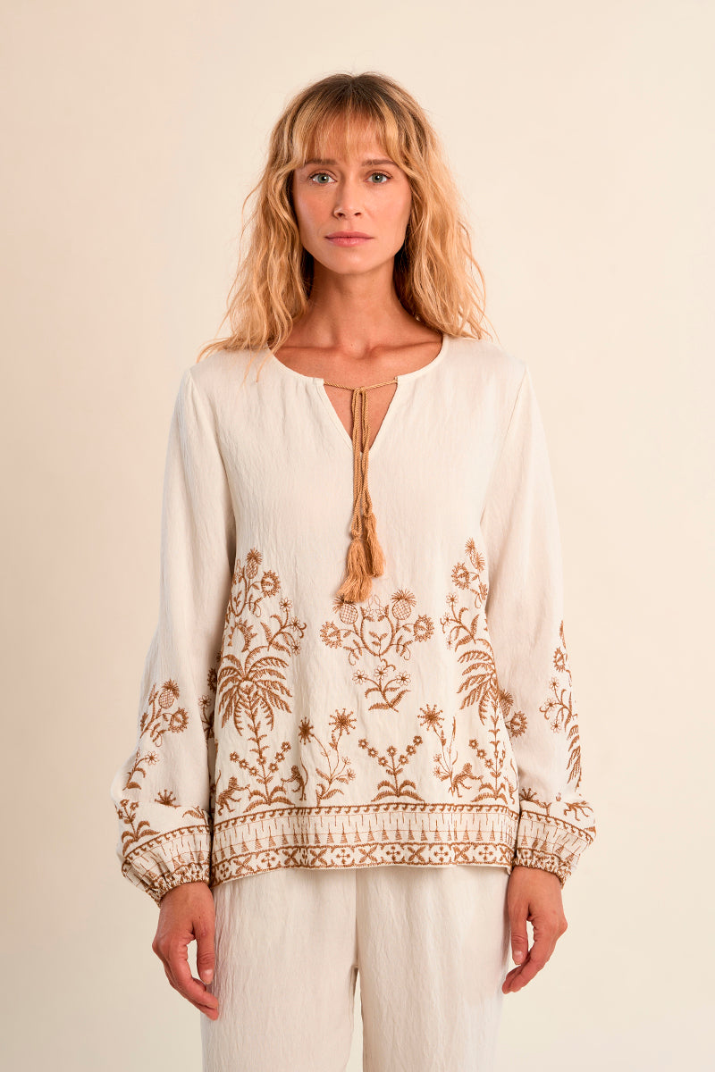 MOLLY TOP EMBROIDERED ROUND NECK L/S