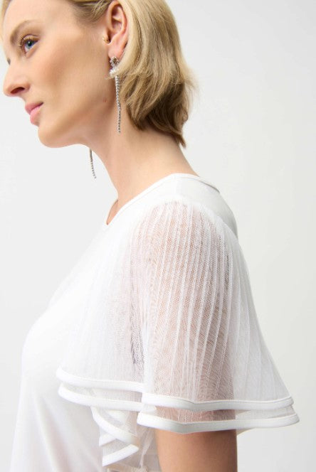 JOSEPH RIBKOFF TOP WITH PLEATED FLUTTER SLEEVE