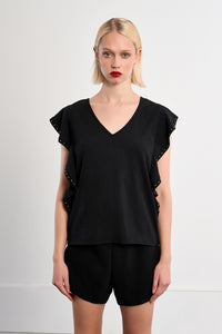 MOLLY TOP RUFFLE SIDE V NECK