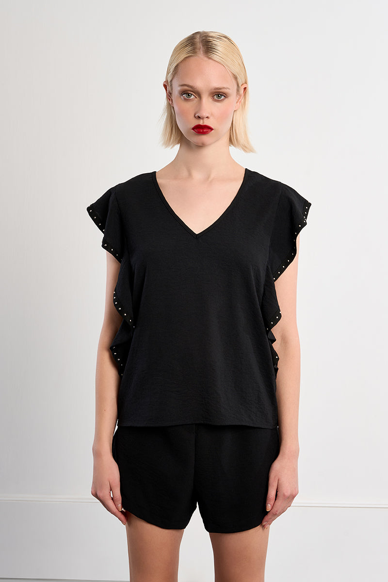 MOLLY TOP RUFFLE SIDE V NECK