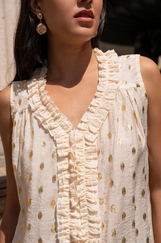 TOP WITH GOLD POLKA DOTS
